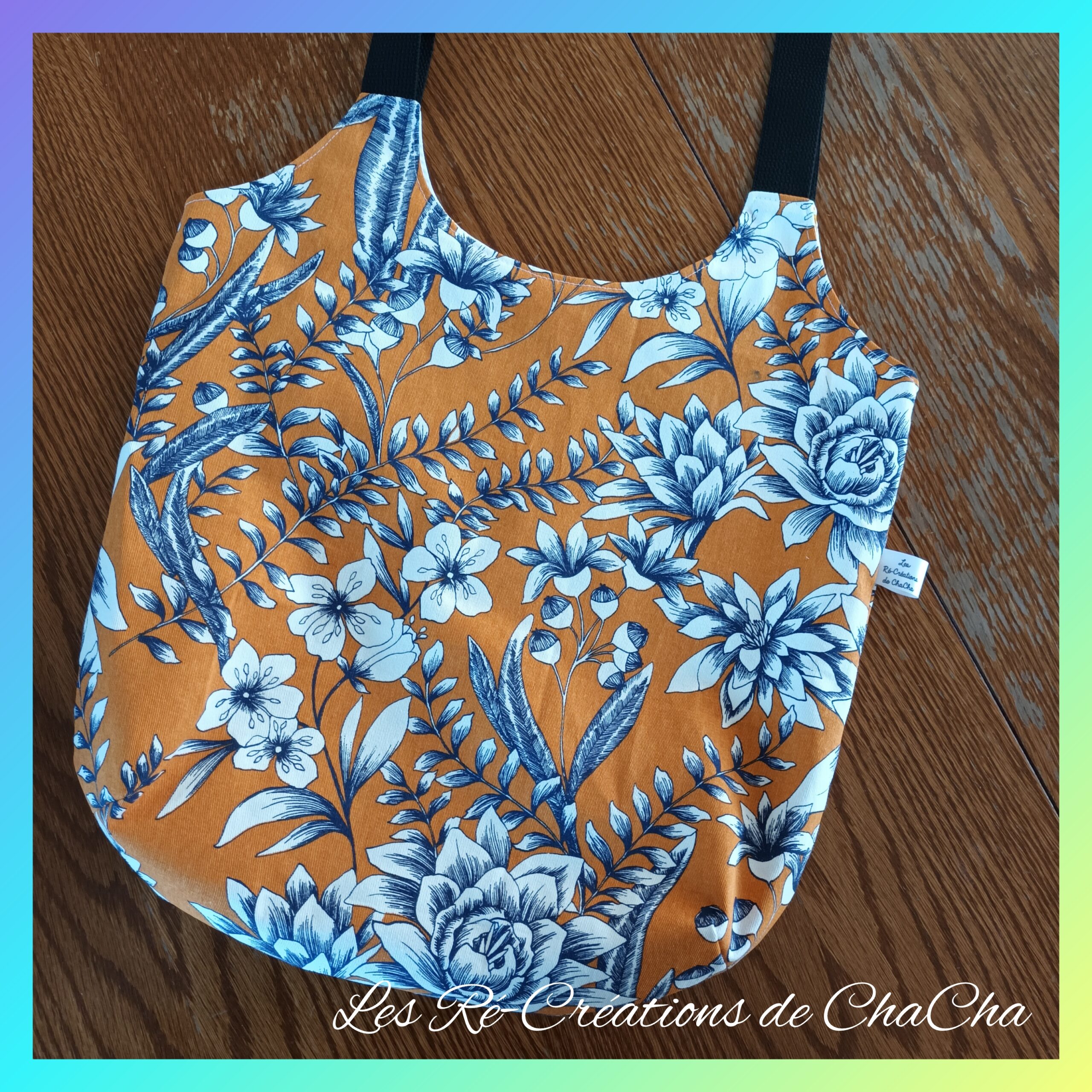 Sac Fourre-tout (tote Bag) Anokhi Imprimé Bloc Inde - Coton, 75x38cm, Bleu Marine & Blanc